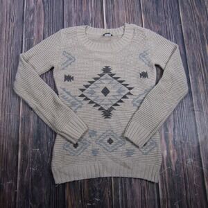 Venus Sweater Women S Beige Southwestern Geometric Tribal Knit Pullover